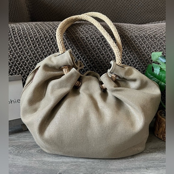 Michael Kors Marina Gathered Drawstring Gold Metallic Shimmer Hobo Shoulder Bag. - Picture 7 of 15